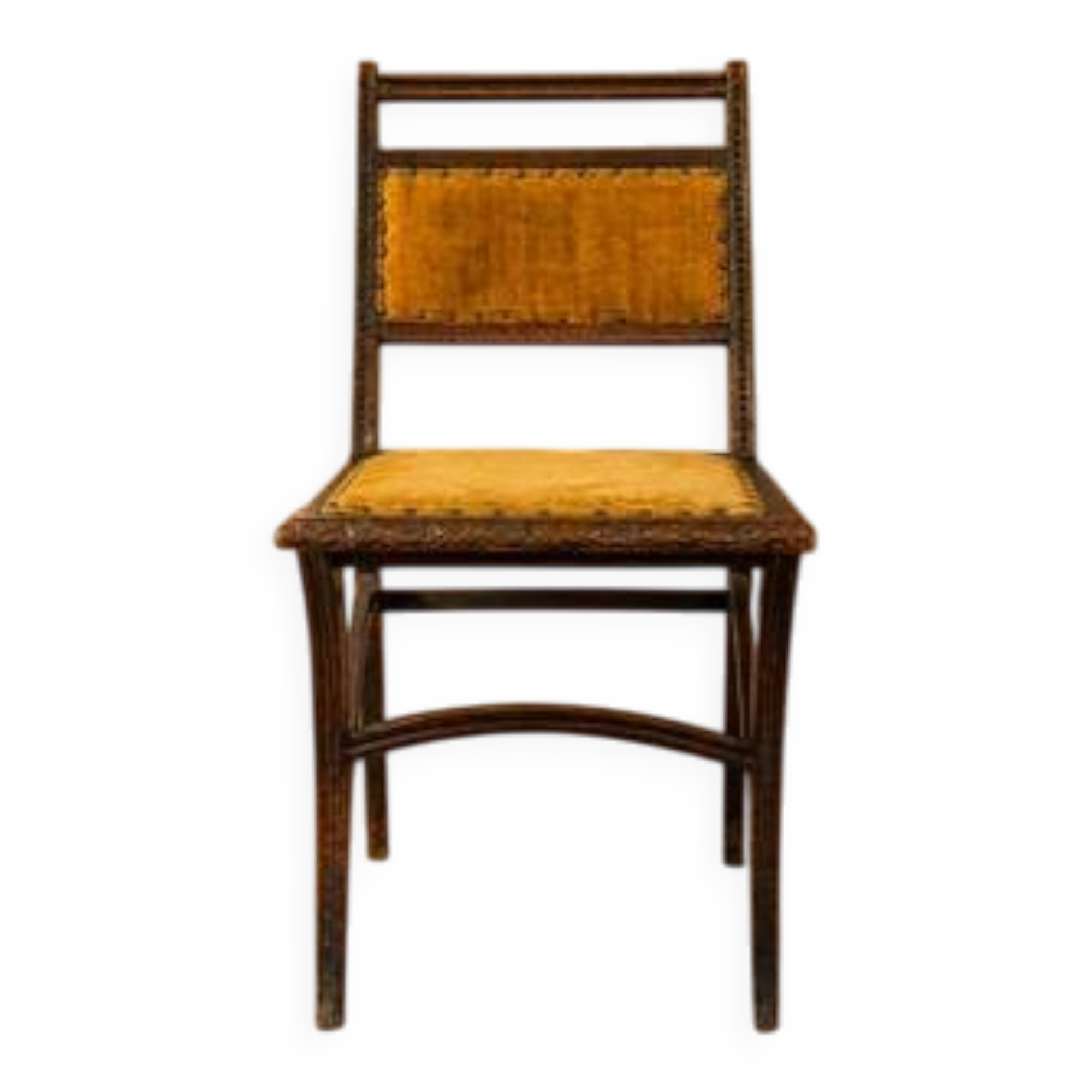 Art Nouveau dining chair in solid wood and velvet with brass studs, 1900s–1910s