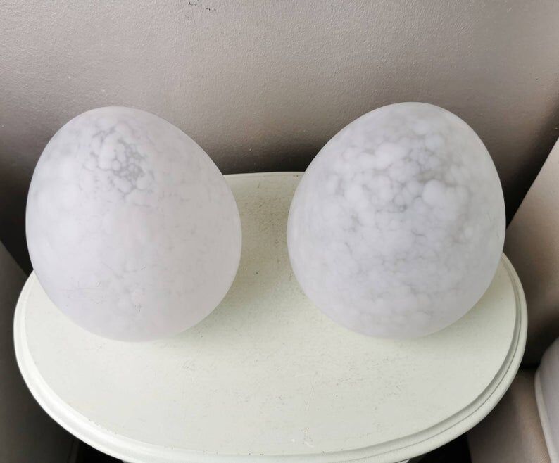 Set of 2 vintage white glass table lamps, 80s