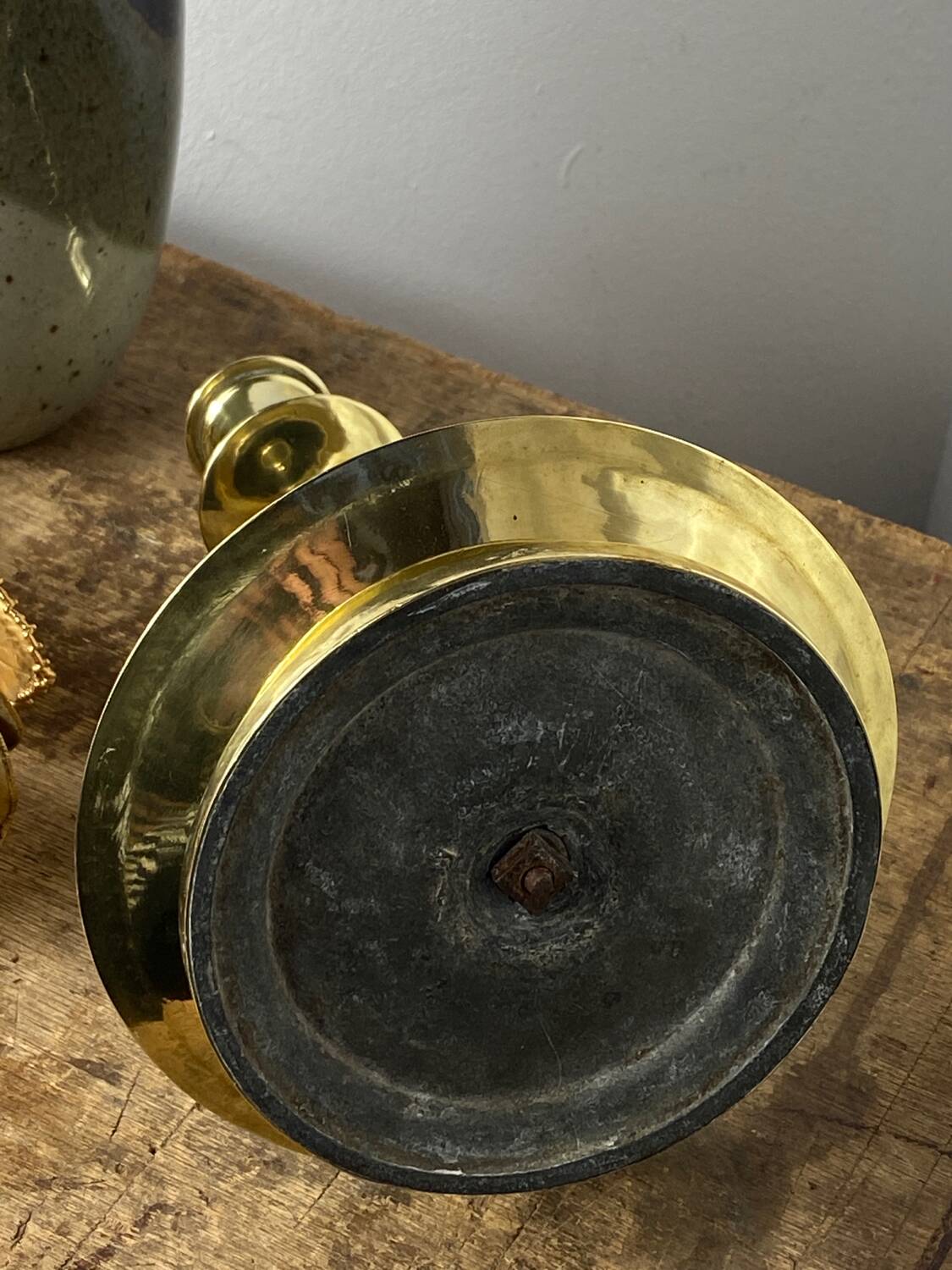 Antique solid brass candle holder