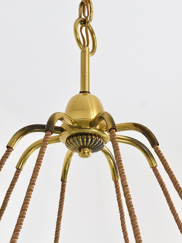 Large Viennese Modernism curved brass wave chandelier by Hugo Gorge, 1940s