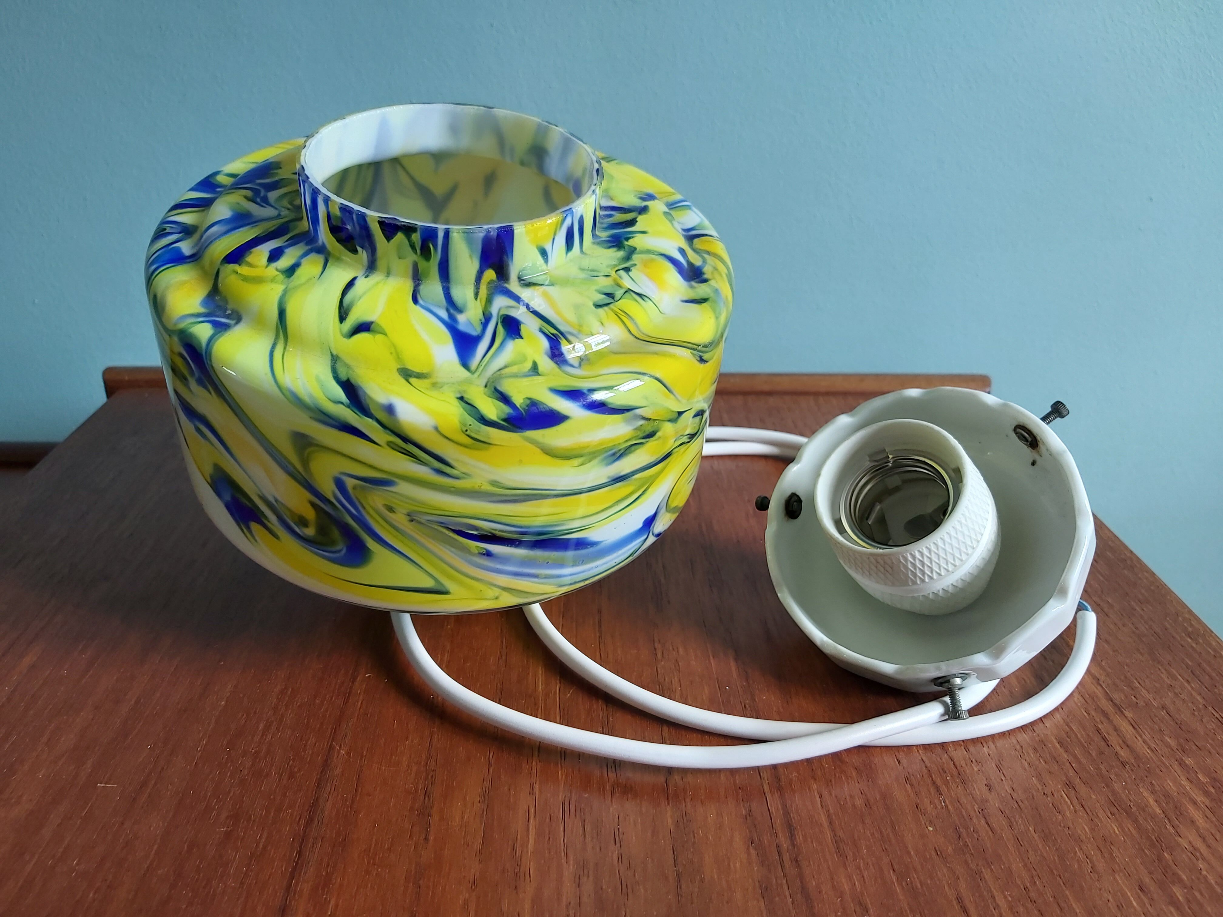 Multicolored veined opaline pendant lamp, 60s