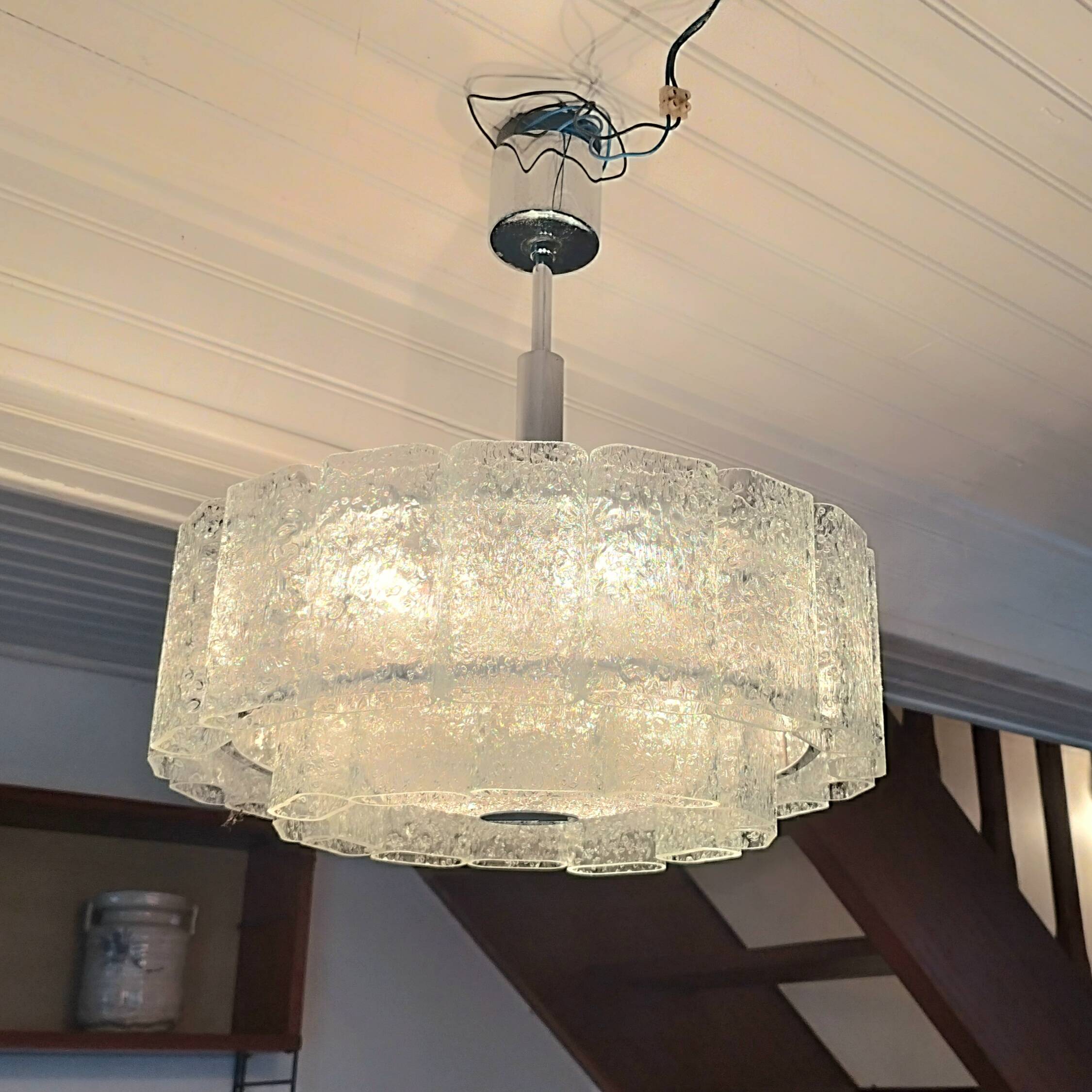 Large frosted glass chandelier Doria Lighting 70s