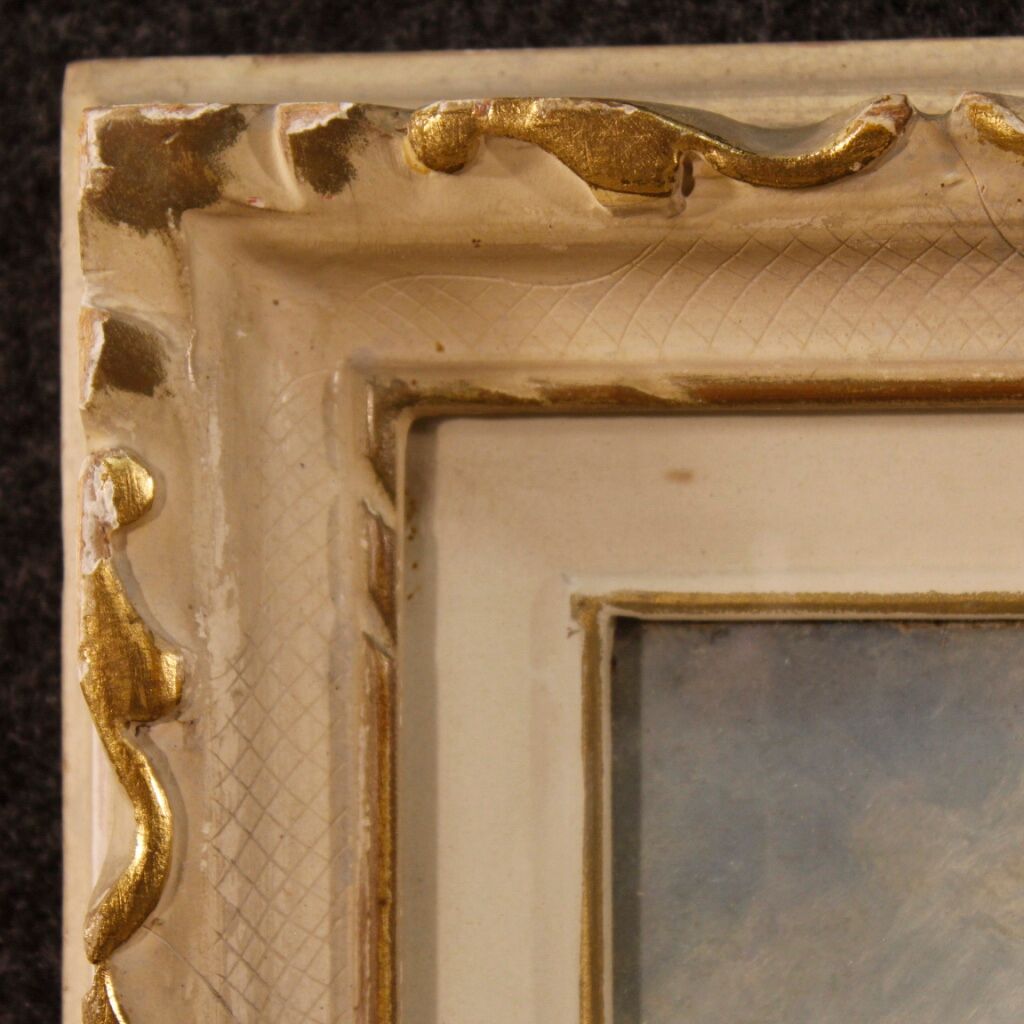 Italian signed landscape painting view of river with boats