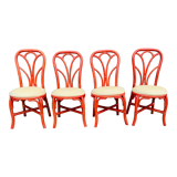 Set of 4 red rattan chairs and fabric