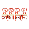 Set of 4 red rattan chairs and fabric