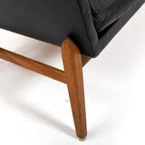 1950s Leather and Teak Wing Sofa by Ib Kofod-Larsen