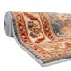 Oriental rug in beige, blue, and red wool.