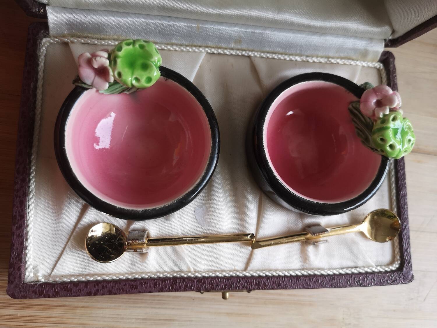 Vintage Keramos Sèvres salt cellars in their case