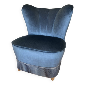 Blue velvet fireside chair