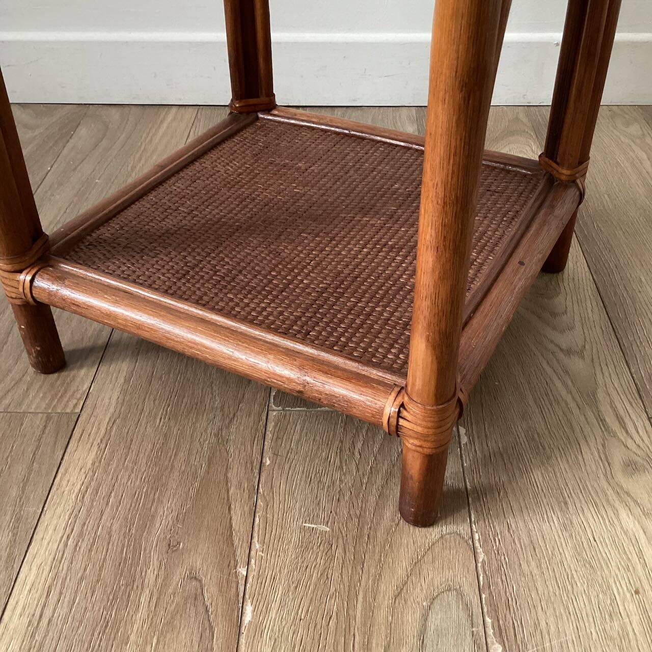 Vintage woven rattan and wicker bedside table