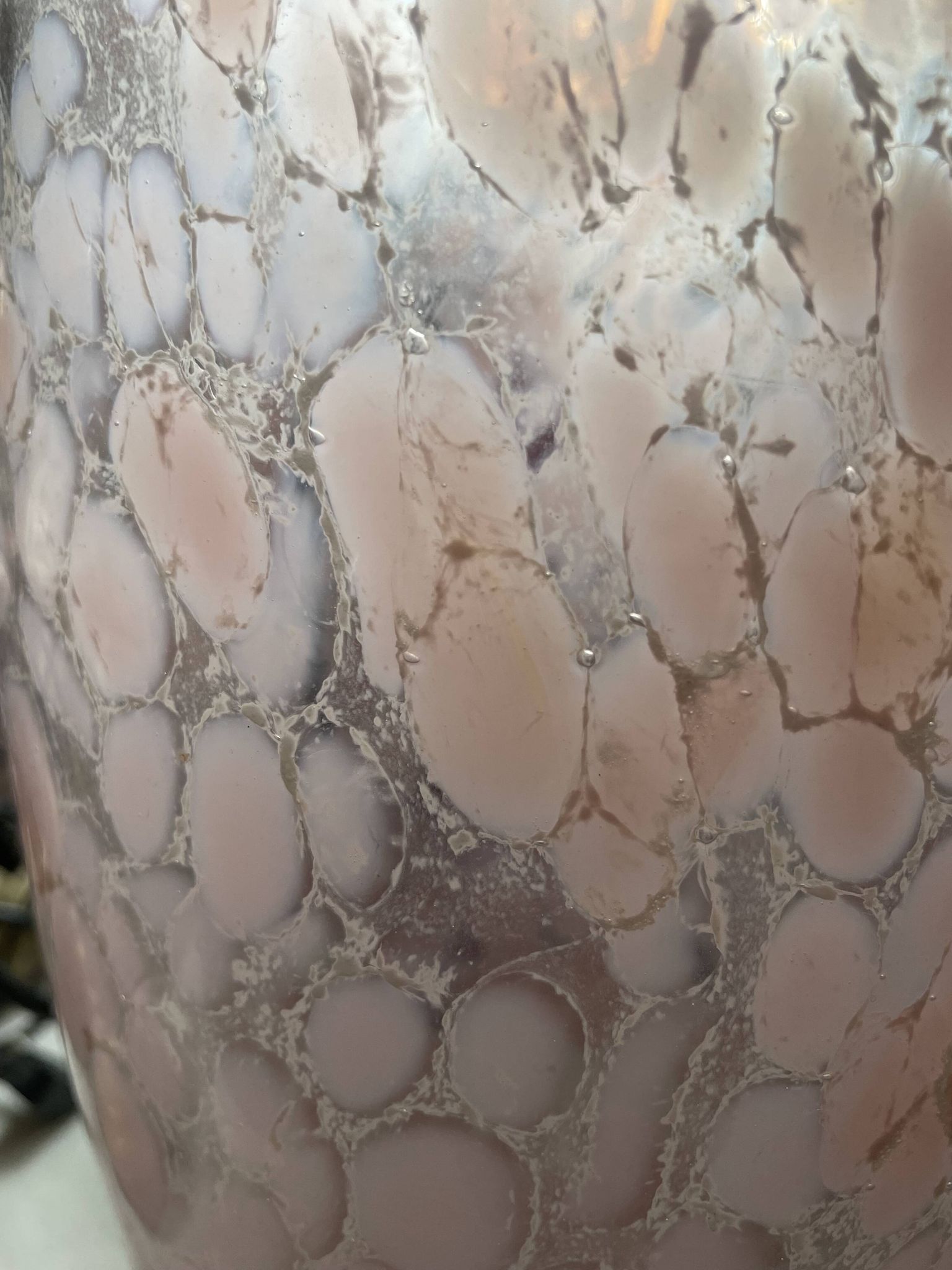 Marbled pink blown glass art vase, La Rochère