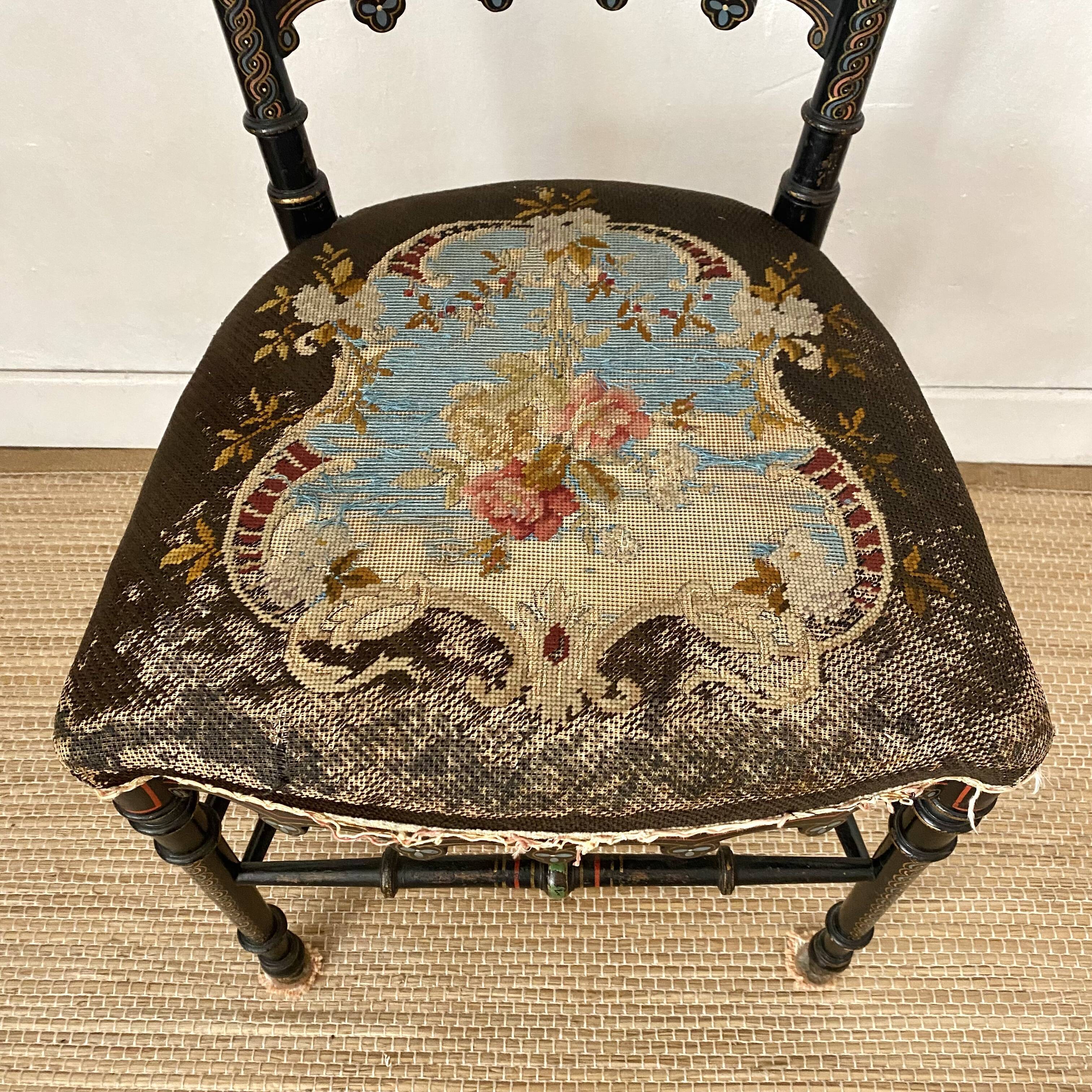 Antique chair napoleon III tapestry and painted wood