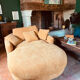 Belem meridian sofa by bobo chic in textured ochre fabric.