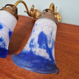 Pair of wall lights in bronze and marmoreal glass