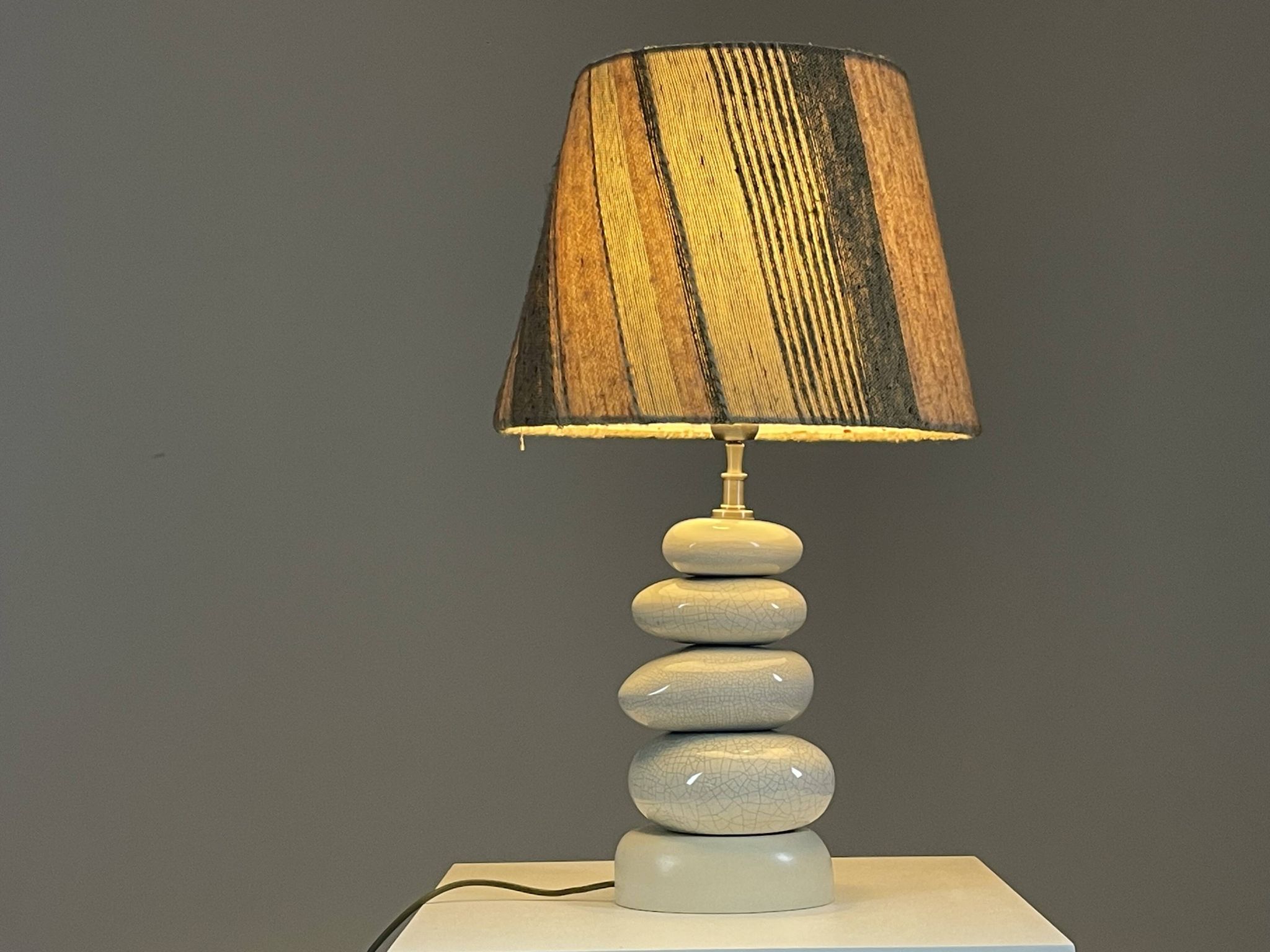 Cracked pebble lamp by François Châtain with its original lampshade, France 1970s
