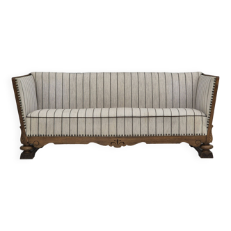1950s, Scandinavian design, reupholstered armchair, white/light gray fabric, oak wood.
