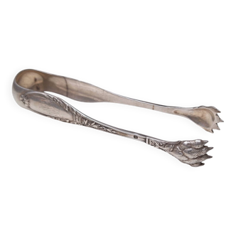 Solid silver sugar or ice tongs with lion's paw decoration