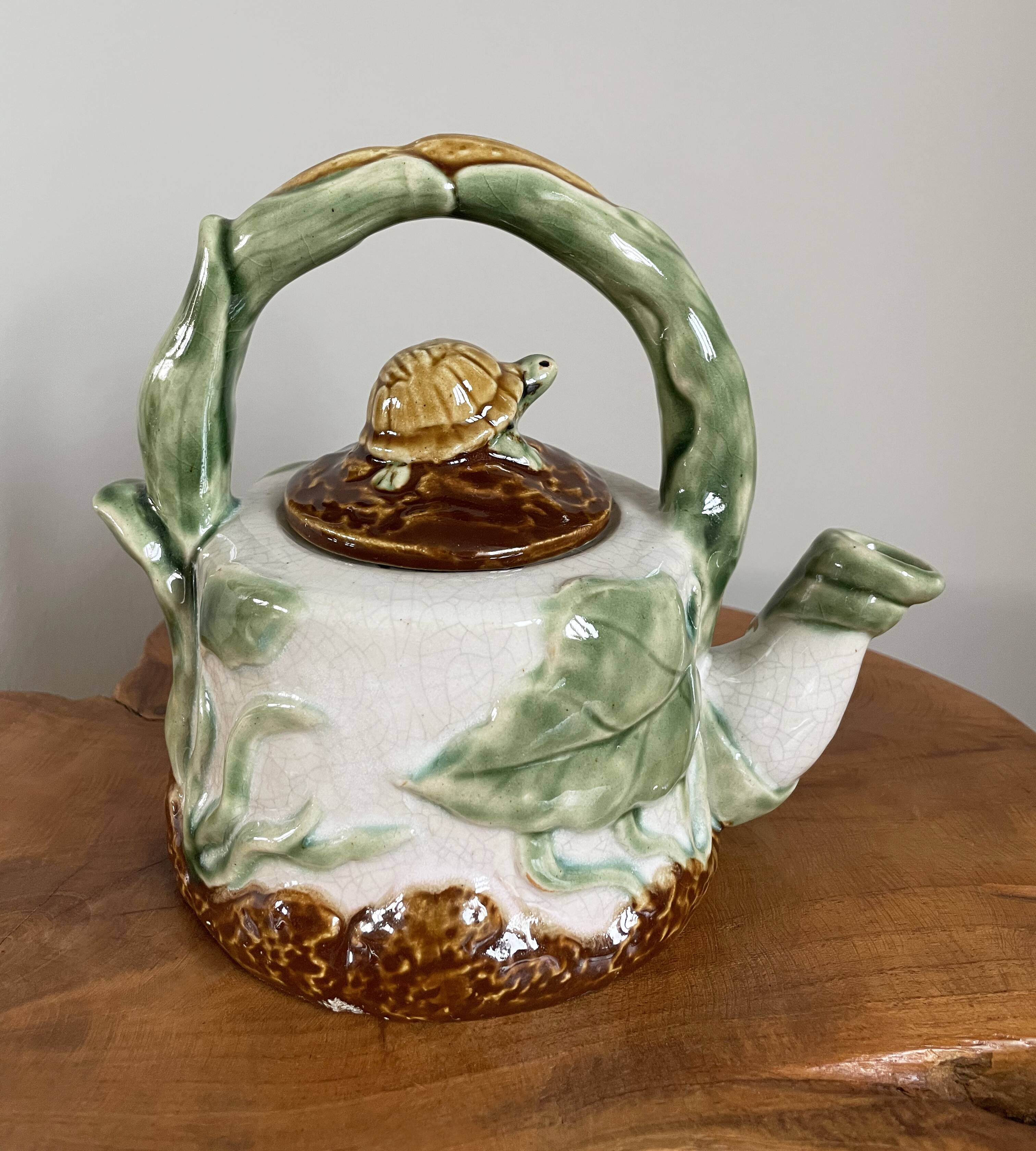 Chinese-American Majolica Turtle & Underwater Landscape Teapot, Vintage Shiwan Ware by RC Creations