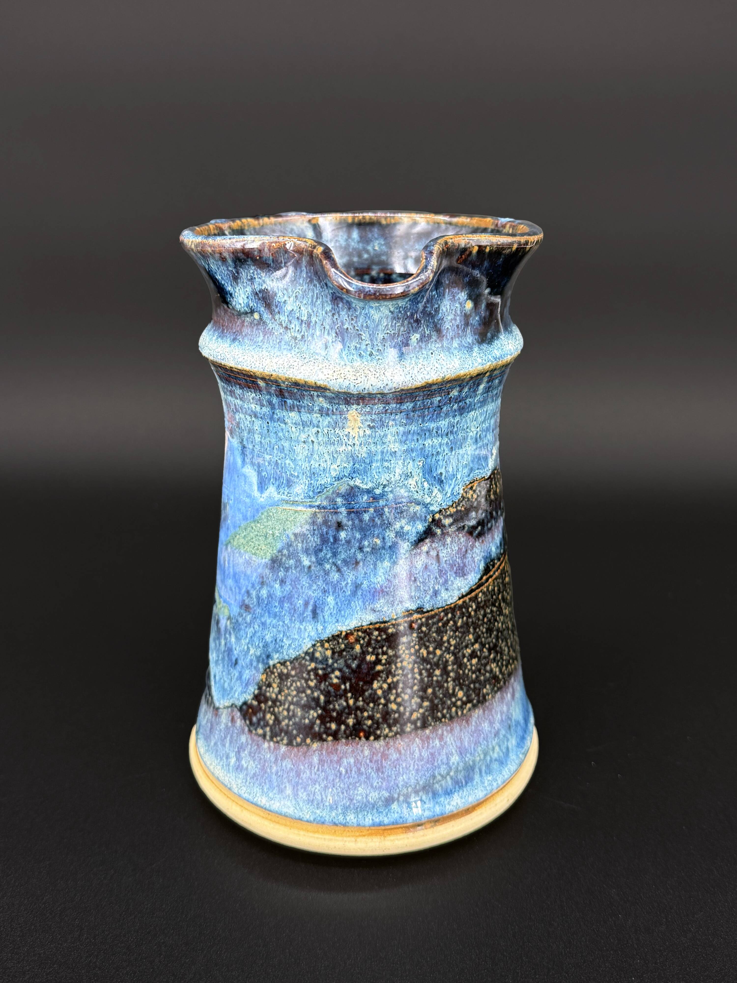 Blue foam glazed stoneware pitcher—Signed art ceramic