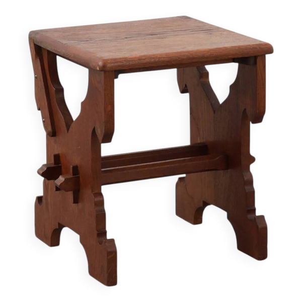 Tabouret en chêne Arts & Crafts belge ou Jugendstil, vers 1890