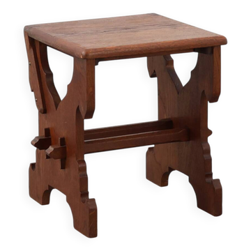 Tabouret en chêne Arts & Crafts belge ou Jugendstil, vers 1890