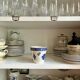 Gien flowerpot in blue and white enamelled earthenware