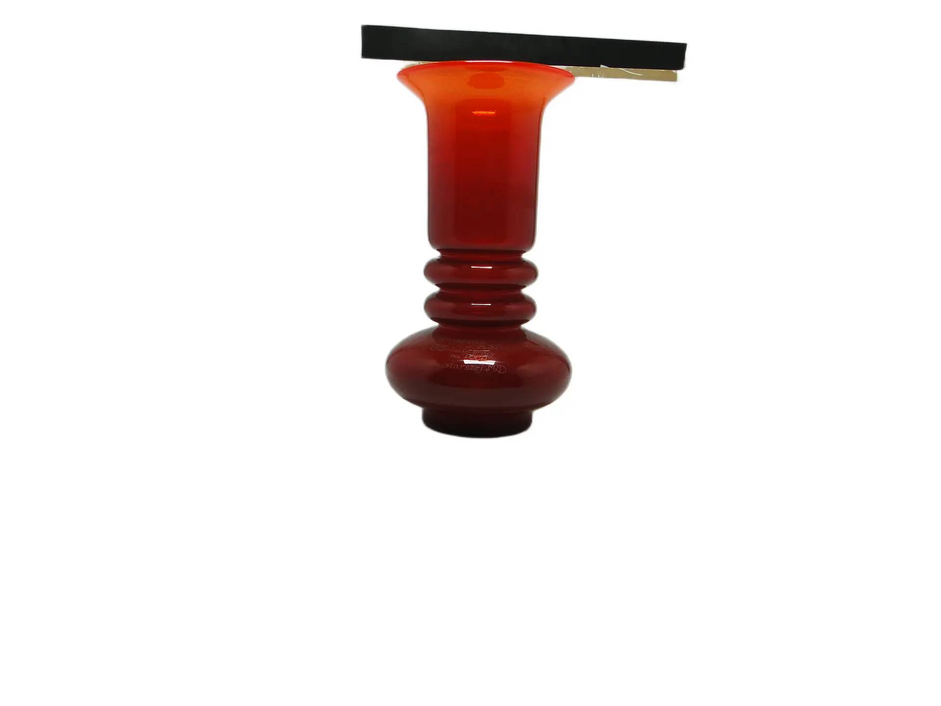 Mid-century modern vase, red glass, by L. Fiedorowicz, Poland, 1970s