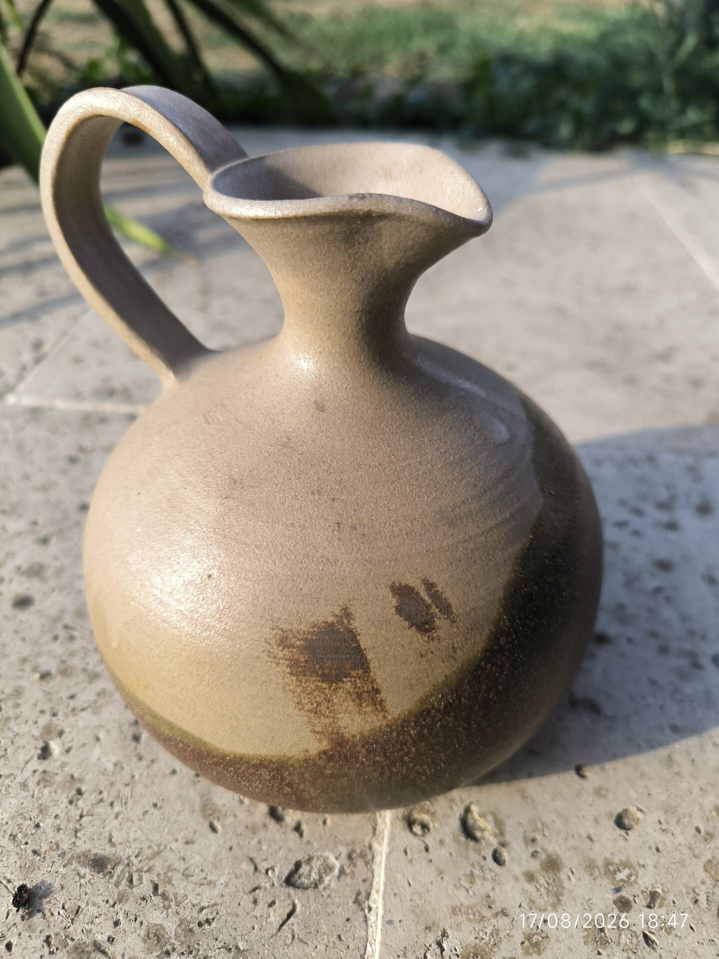 Vintage studio stoneware jug – monogram BS – 1950s/70s – H.