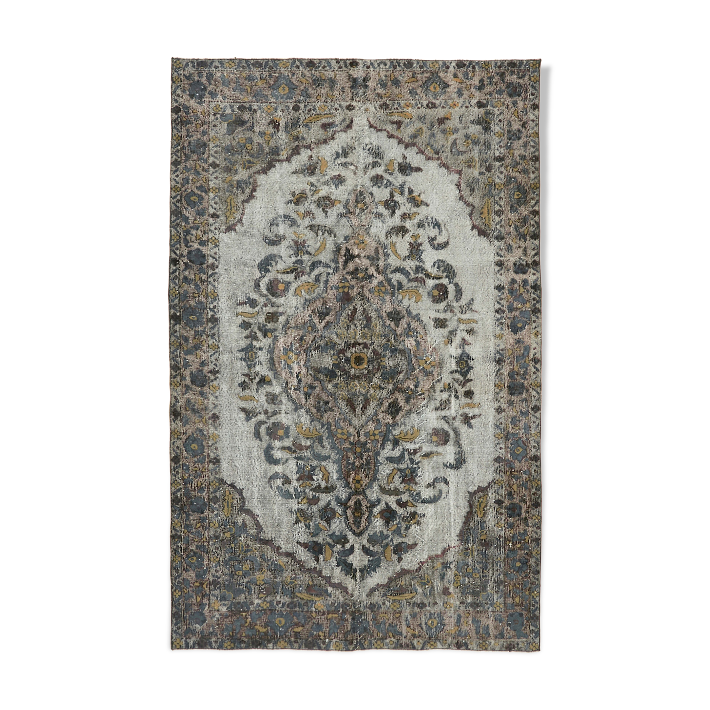 Handmade distressed oriental 1980s 169 cm x 263 cm grey rug