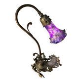 bronze patinated cast iron lamp with painted shade 38x24 art nouveau style