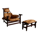 Jangada lounge chair with ottoman in cognac leather by Jean Gillon, Brazil, 1960s