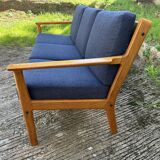 Hans J. Wegner GE265 oak sofa for Getama, Blue, 1960s