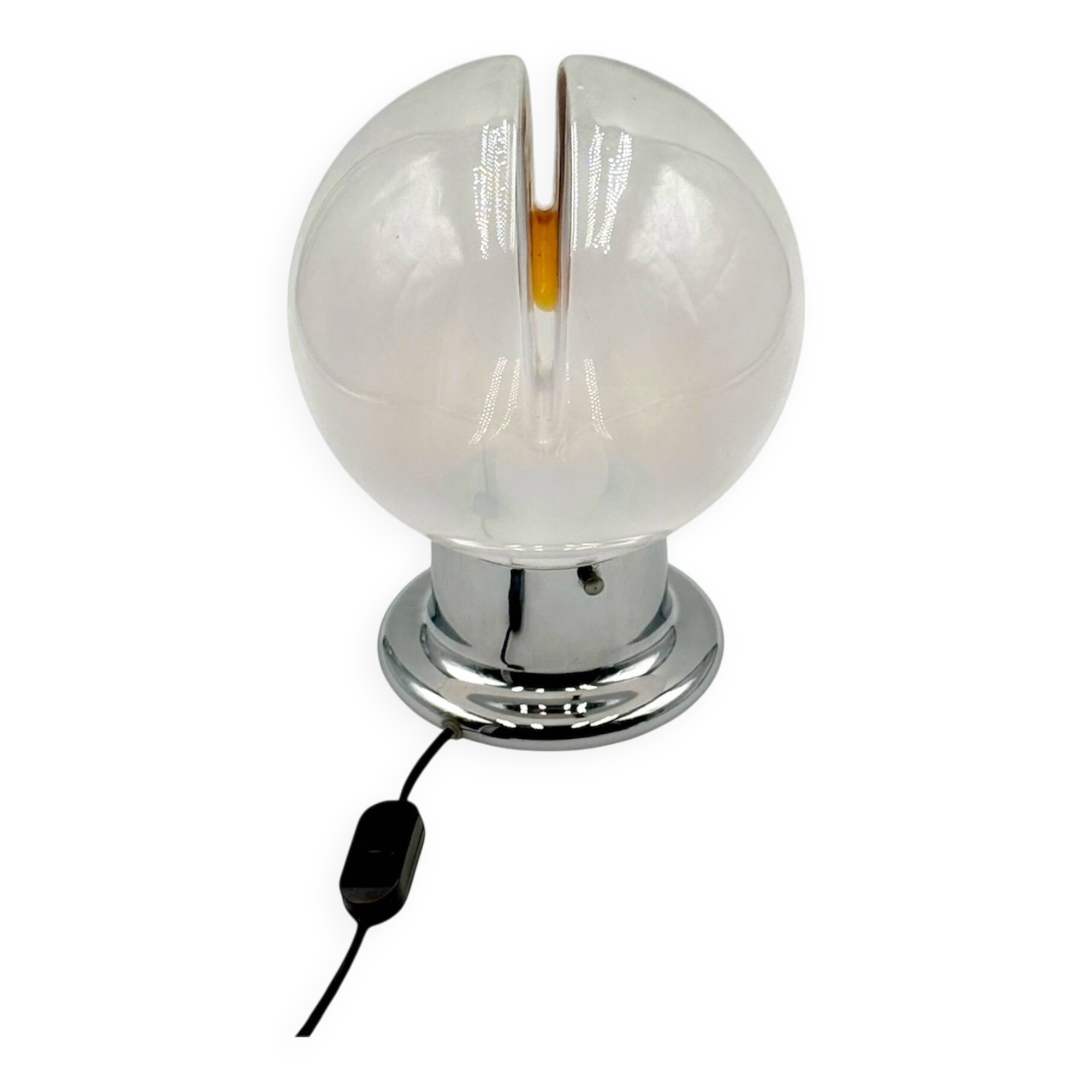 Italian Glass Lamp with Orange Details and Chrome Base, 1970s