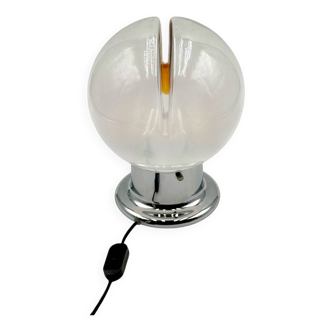 Lampe en verre italienne avec détails orange et base chromée, années 1970