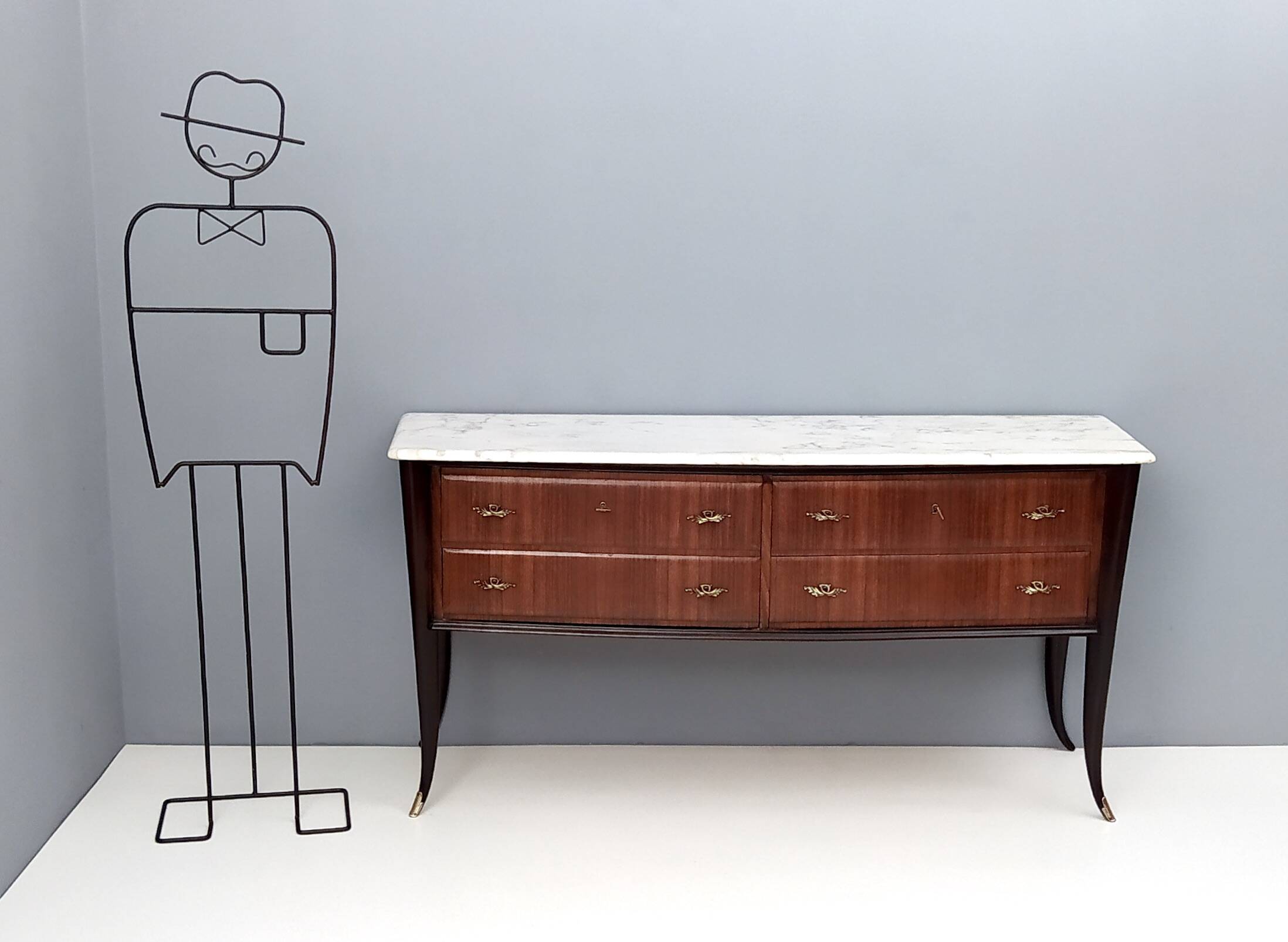 Black Walnut Dresser Produced by Dassi with Carrara Marble Top, Italy