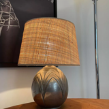 Vintage lamp in brassware René Delavan, pewter and raffia