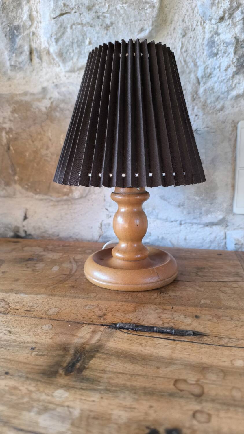 Turned wood table lamp