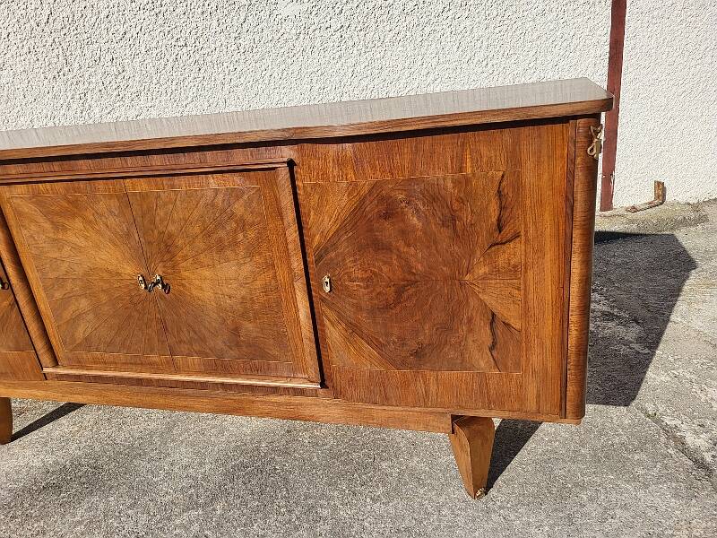 Art deco marquetry 4-door sideboard in walnut from the 1950s