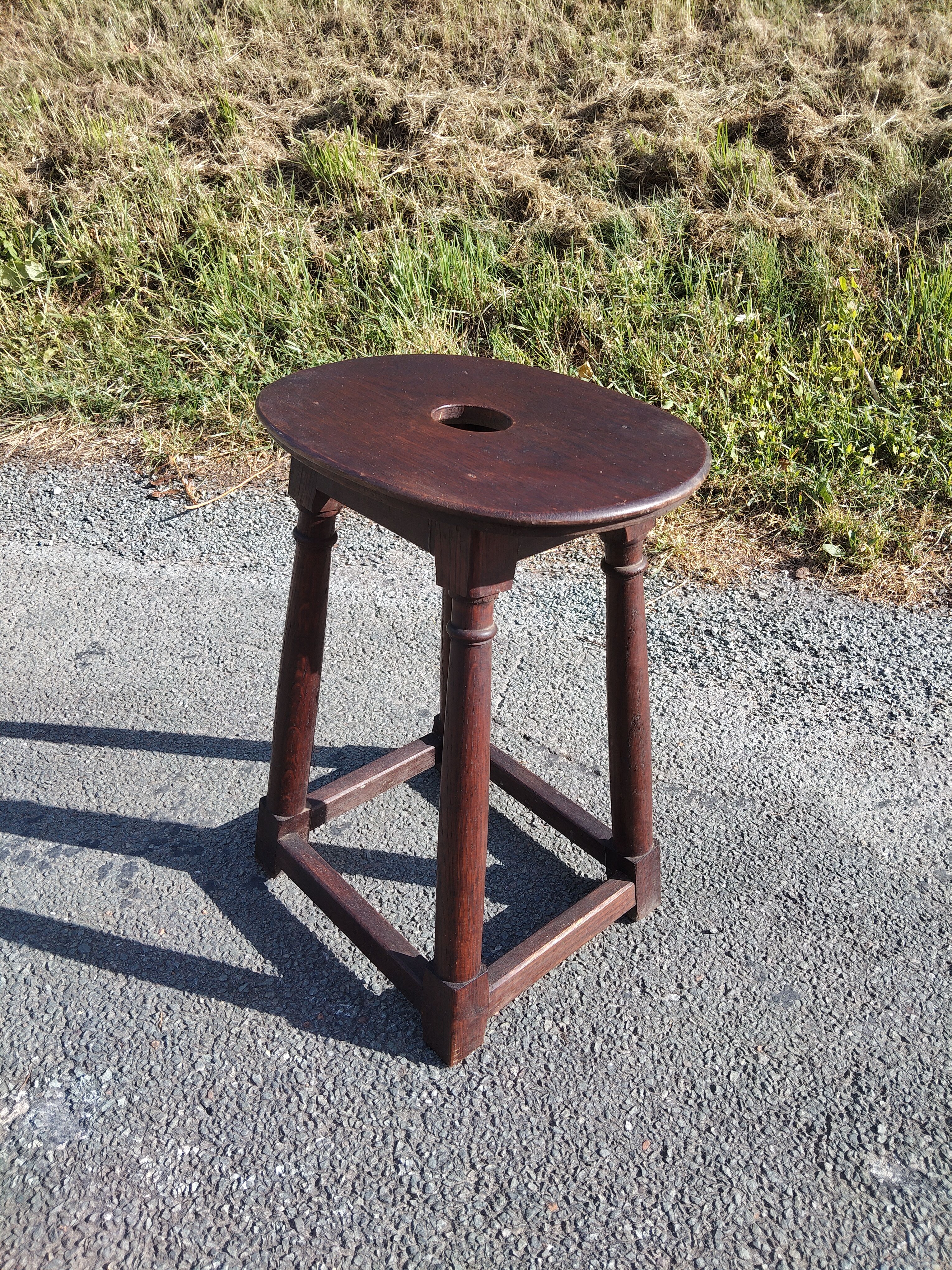 Antique church stool in solid oak