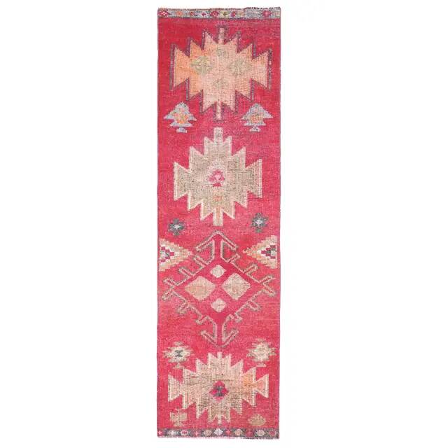 1970s vintage Turkish hand-knotted wool cotton pink runner rug 80x289
