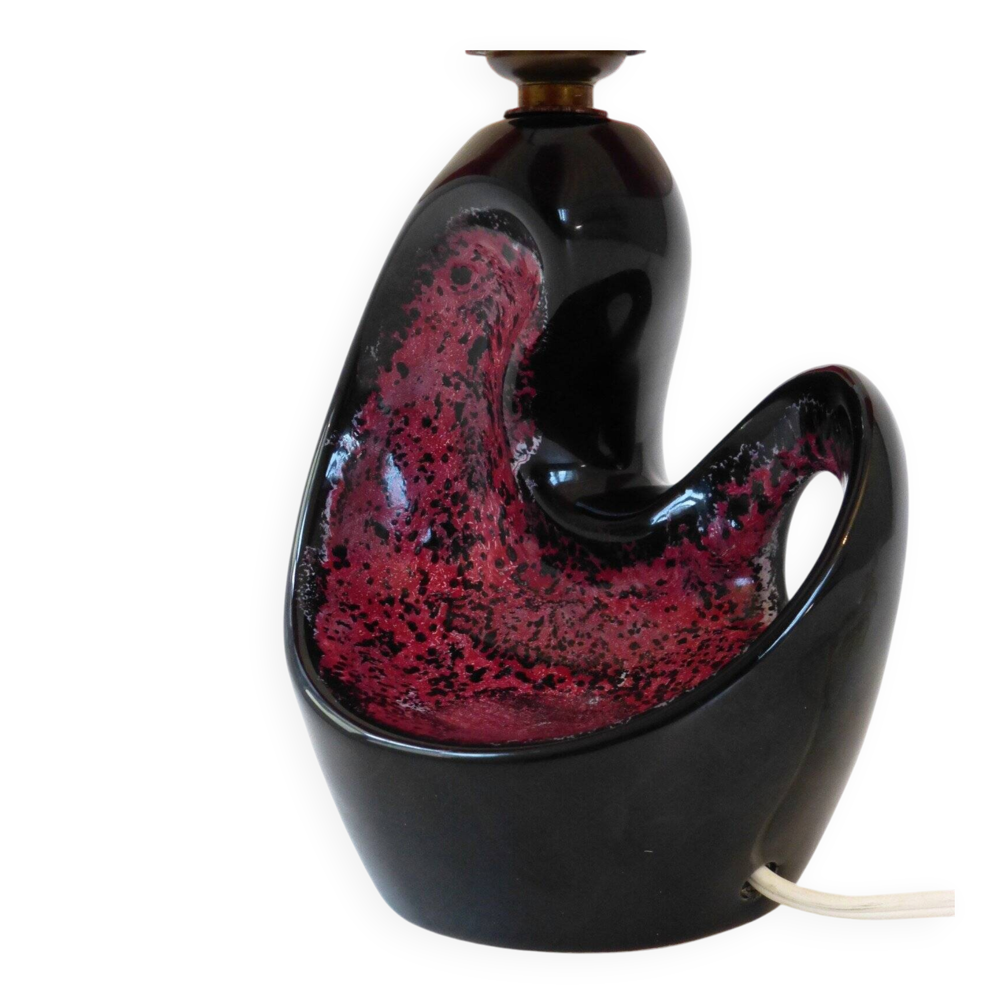 Vintage 1950s purple and black ceramic table lamp