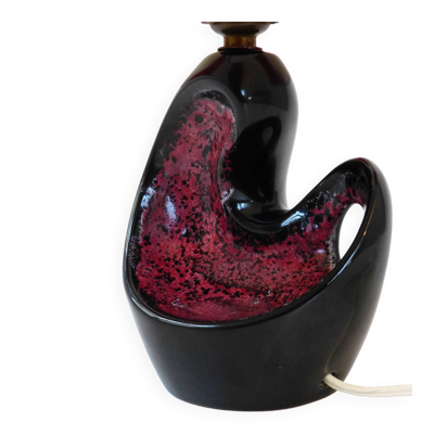 Lampe de table céramique mauve & noire vintage 1950s