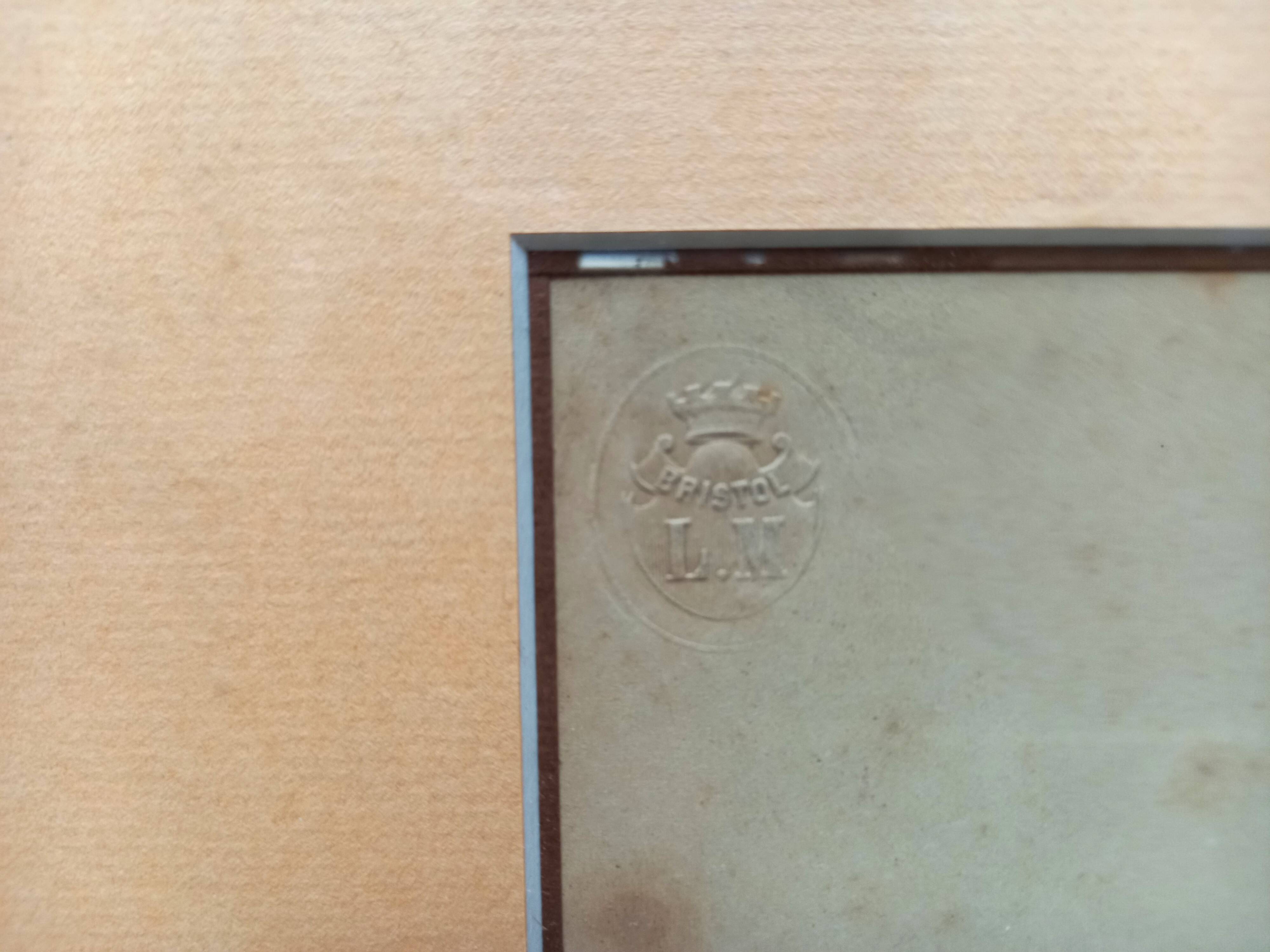 Antique pencil drawing, thatched cottages, rural landscape, framed