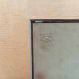 Antique pencil drawing, thatched cottages, rural landscape, framed