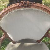 Pair of Rocaille style armchairs in green fabric and walnut, 19th century