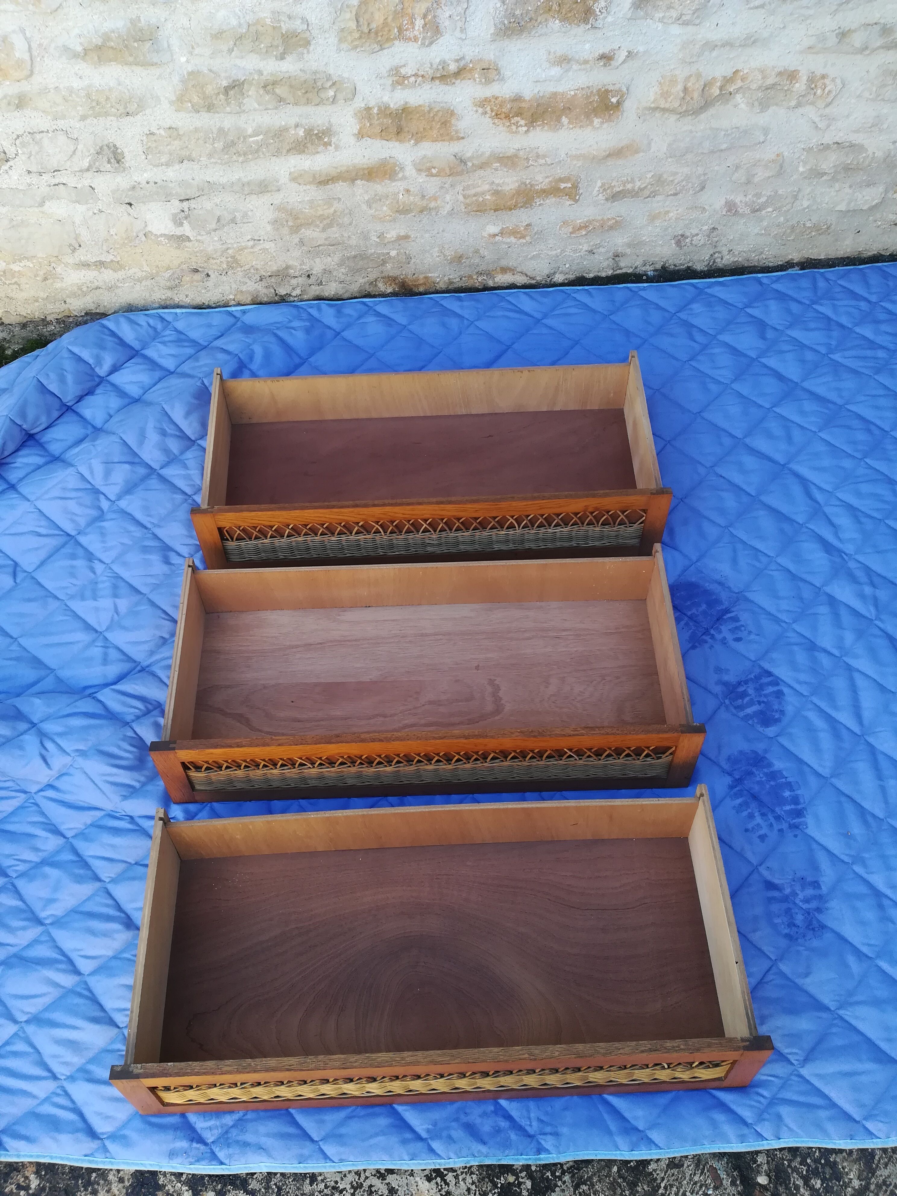Vintage rattan and oak chest of drawers