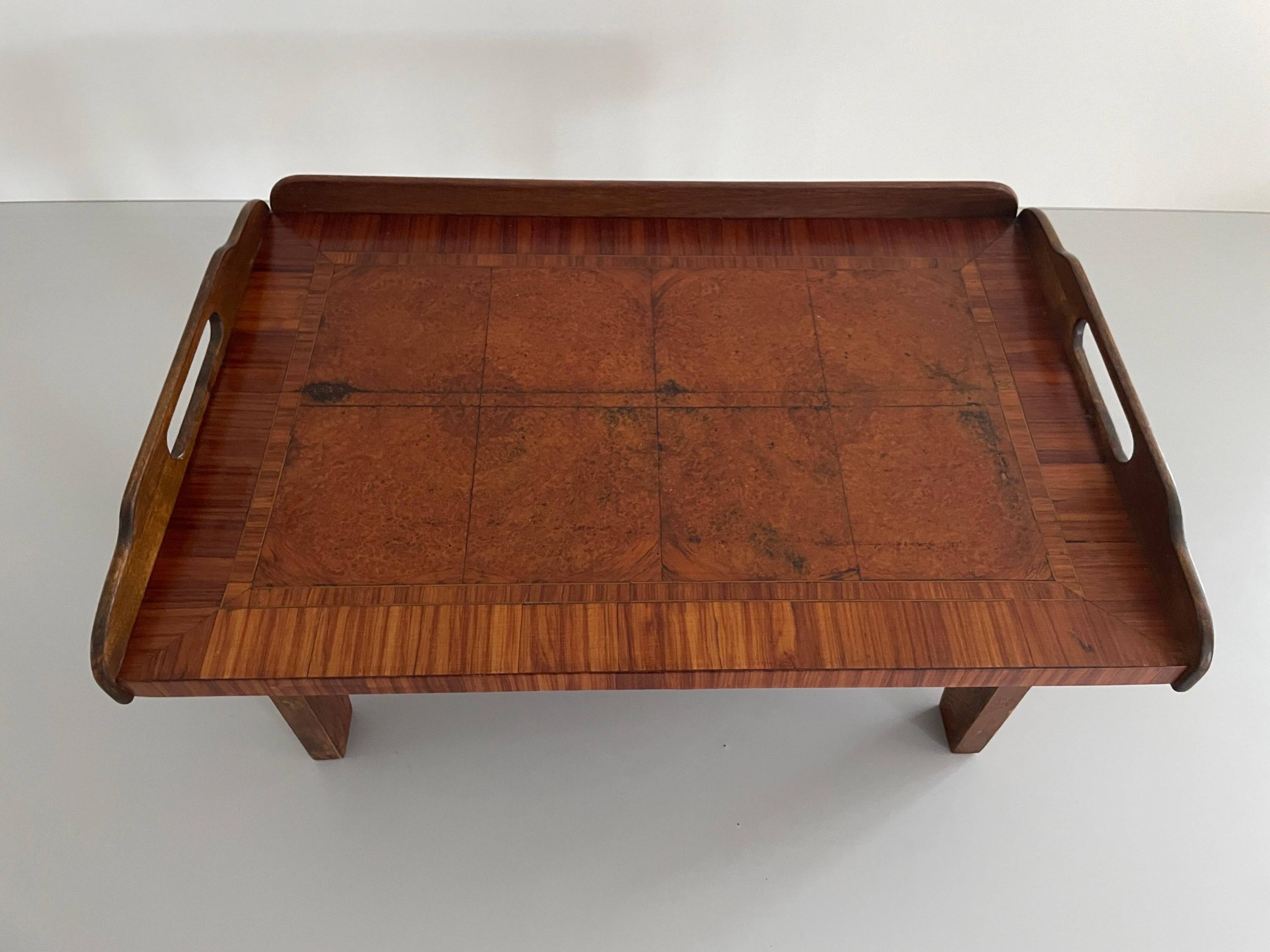 Wooden coffee table with a lovely square pattern, serving tray, 1960s, Germany.