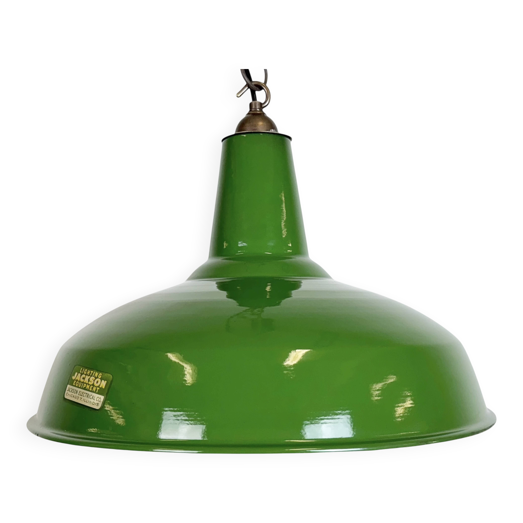 Suspension industrielle en émail vert de Jackson Electrical, années 1960