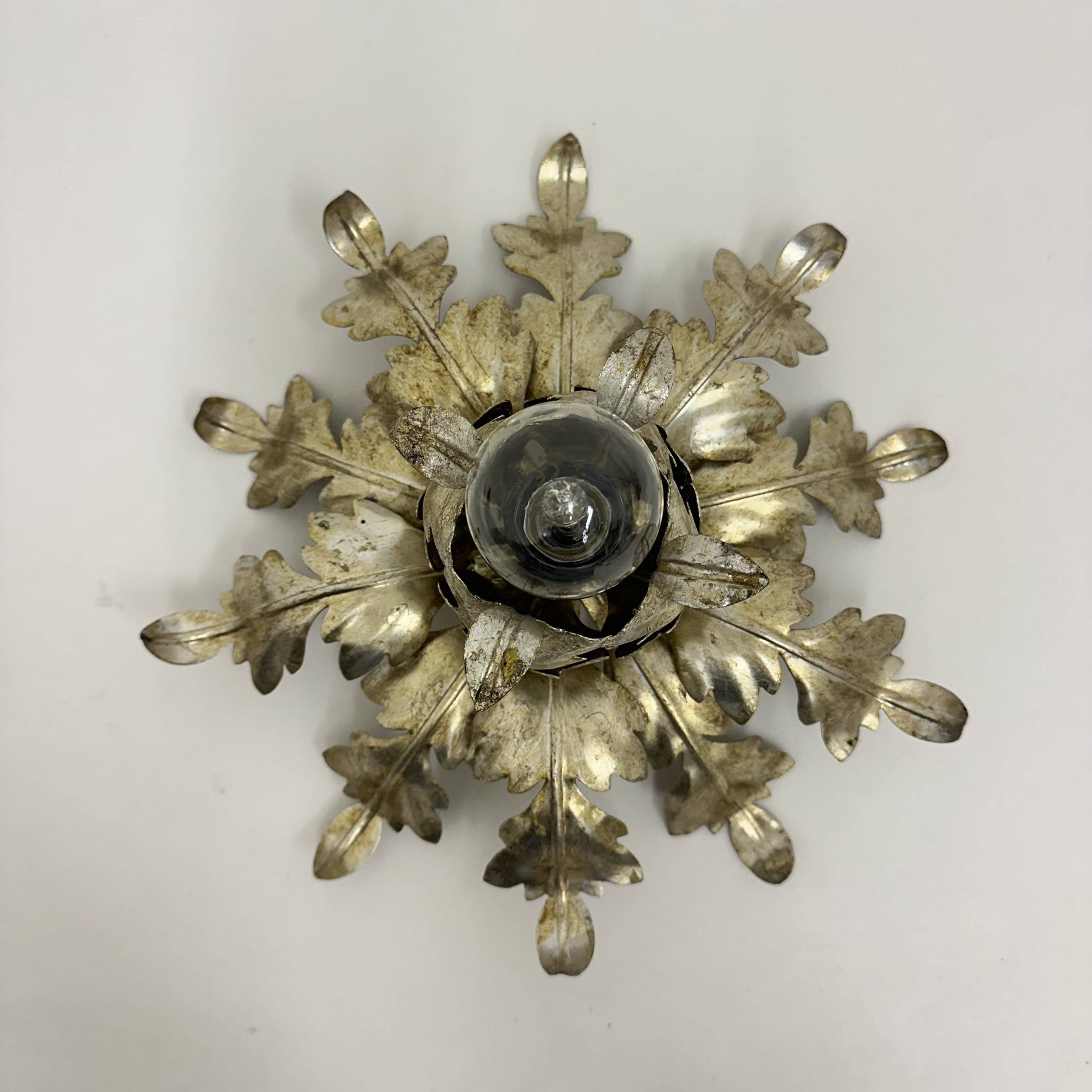 Hollywood regency leaf flower ceiling light flush mount , 1970s