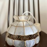 Pendant lamp in mother-of-pearl and vintage brass